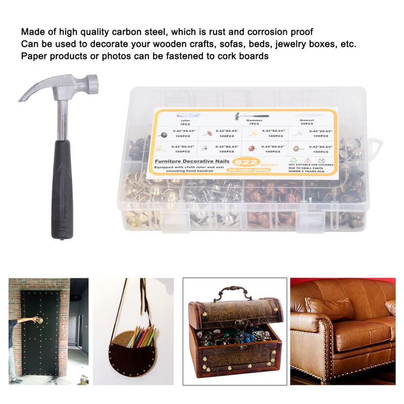 822 Pcs Upholstery Tack 8 Colour Carbon Steel Furniture Decorative