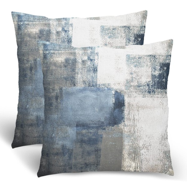 JIMOWANG Navy Blue Grey Abstract Art Painting Throw Pillow Case
