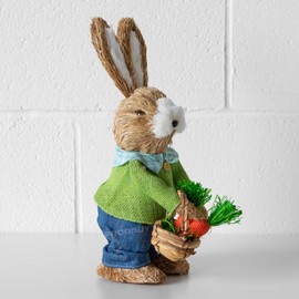 Darthome Straw Easter Bunny Rabbit Ornament 34cm Tall with Carrot Basket Figure Sculpture