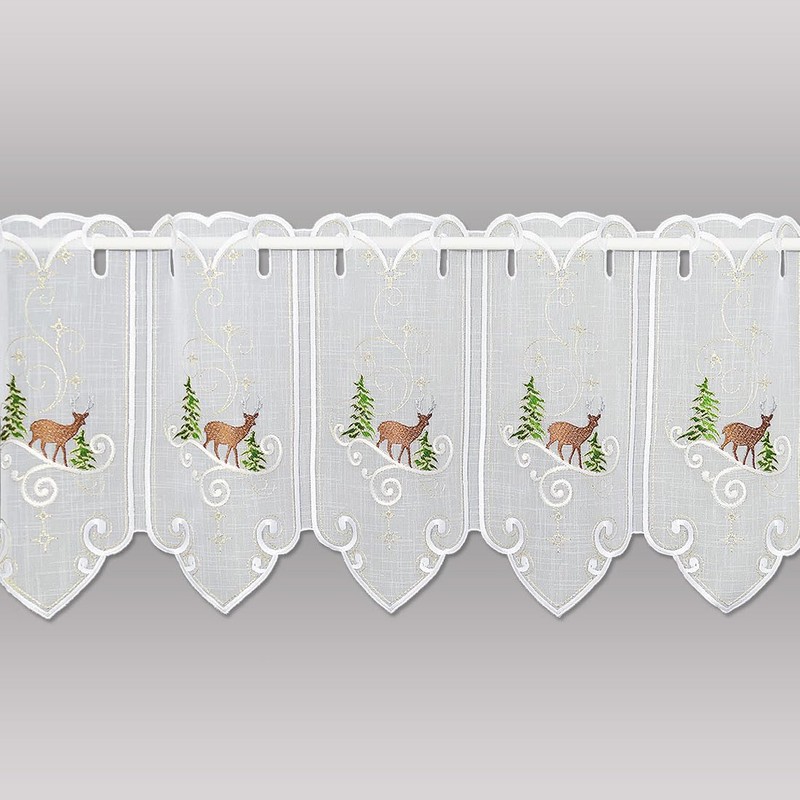 High Quality Embroidered Winter and Christmas Window Curtain Winter Deer
