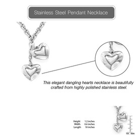 ELYA Jewelry Womens Stainless Steel Dangling Hearts Pendant Necklace, White, One Size