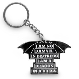 Moonmoli I Am No Damsel in Distress I Am A Dragon in A Dress Keychains for Women - Feminist Key or Backpack Keychain, Suitable as Encouragement Gifts for Women - Aesthetic Goth Keychain, 1.5" x 2.5"