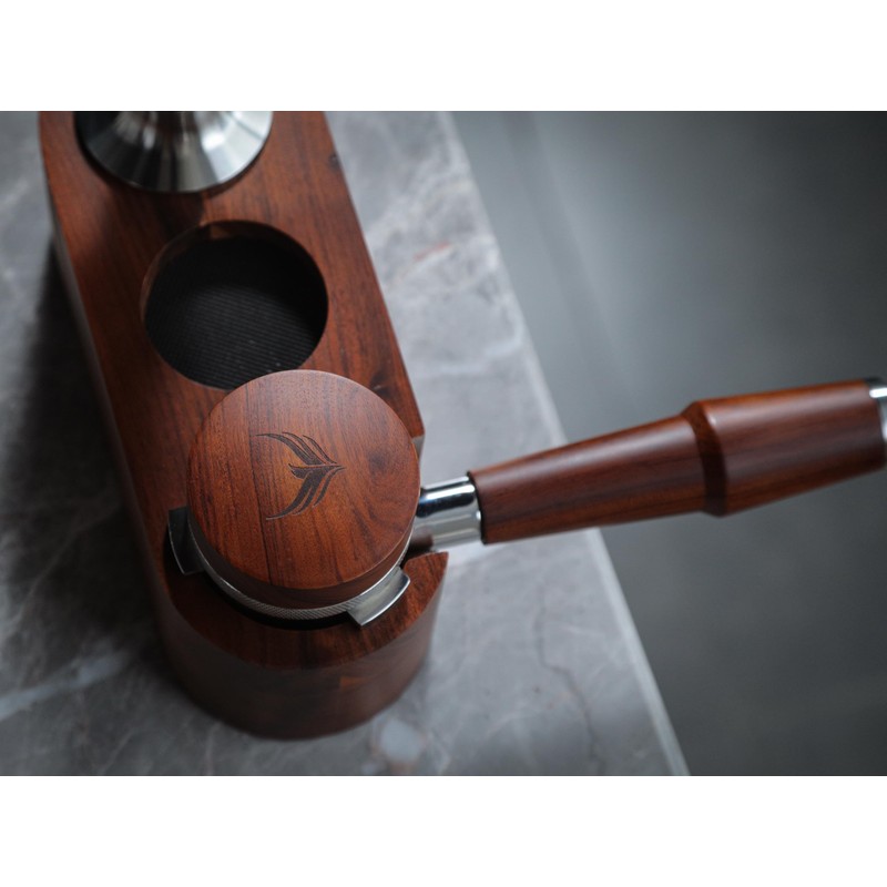 KNODOS 54mm Espresso Distribution Tool Stainless Steel Adjustable Rosewood Coffee
