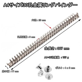 Virtarlux A4 Multi-Hole Ring Binder Hardware, Backless Type, 30 Holes [A4-30-20/17], 0.7 in × 12.1 in (17 mm × 307 mm), Ring Inner Diameter 0.8 in (20 mm), Iron Nickel-Plated Silver Chicago Screws