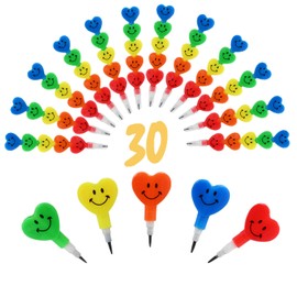 BieFuDan 30 Pieces Stackable Love Smiley Pencils, Kids Plastic Love Smiley Shaped Stacking Pencil, Pencils for Kids，5 in 1 Point Pencils for Birthday Party Supplies School Fun Equipment
