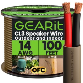 GEARit 14 Gauge Speaker Wire Cable,UL CL3 Rated 14 Gauge Wire 100ft,Copper Wire with Polarity Mark,Audio Cable for in-Wall,Home,Car,Outdoor,Garden,Commercial Audio Systems,OFC(Brown,2-Conductors)
