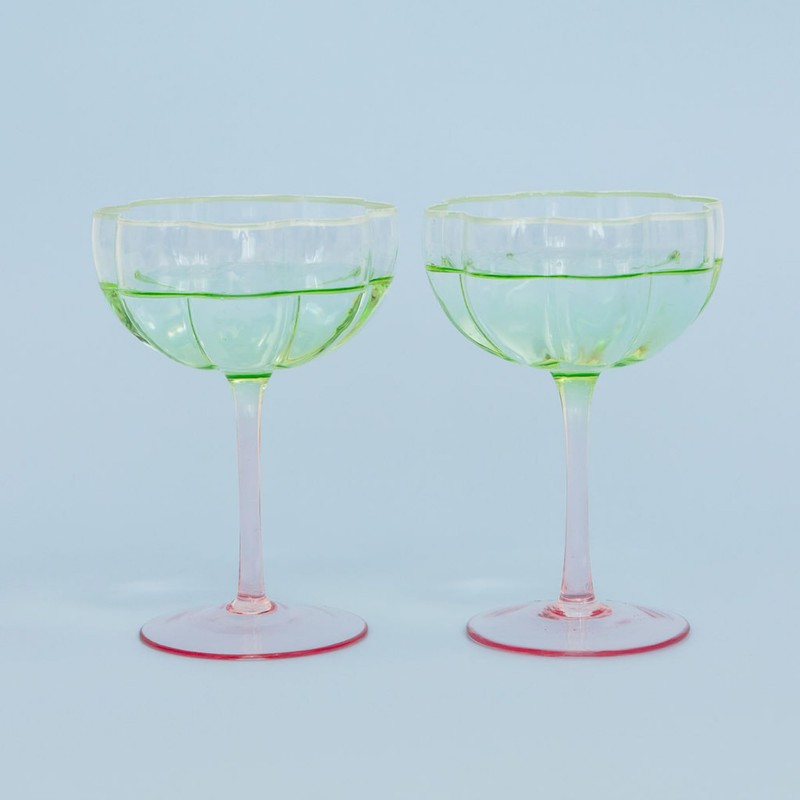 Lilly Pulitzer Unique Ridged Cocktail Glasses, Multicolor Glassware for Serving