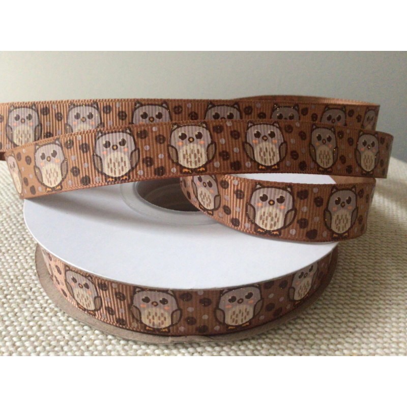 5/8” Owls Grosgrain Ribbon By The Yard - Cream