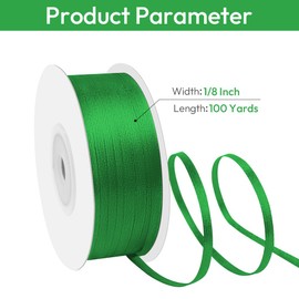 Isaspire 1/8" Width x 100 Yards Satin Ribbon, Small Green Ribbon Perfect for DIY Craft, Bows, Gift Wrapping, Flower Bouquet, Valentine's Day, Christmas and Party Decoration