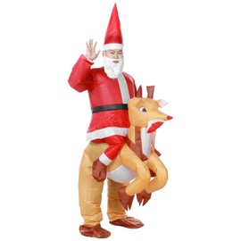 SERTAS Inflatable Christmas Santa Claus Suit with Christmas Candy Cane for Adult,Christmas Fancy Dress,Xmas Fancy Dress Costume Santa Suit (B)
