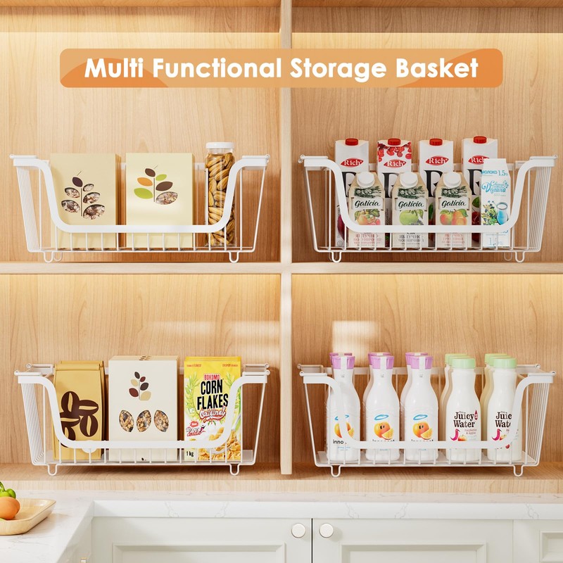 4 Pack Stackable Wire Baskets with Handles for Pantry Organizers