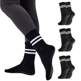 3 Pairs Non Slip Yoga Socks for Women Pilates Socks Women Girls Dance Barre Ballet Home Workout Sports Fitness Gym Black