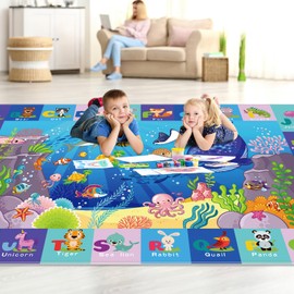 LTKOUGFAM Baby Play Mat for Floor - ABC Kids Rugs for Playroom - Sea Animal Play Rug - Ocean Playmat Crawling Tummy Time Mat, Non-Toxic Non-Slip Rugs (78.7X59 INCH)