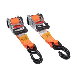 Mytee Products 2Pcs Orange 2" x10' Auto Retract Ratchet Straps | Quick n Easy Retractable Ratchet Straps w/Zinc Coated S Hook Tiedowns for Motorcycles, ATVs, Bikes, Trailer Tie-Down