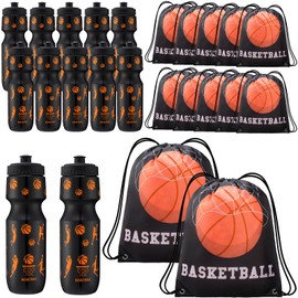 Talltalk 24 Pcs Basketball Party Favors 24 oz Basketball Water Bottle Gift for Team with Drawstring Bag Tumbler Cup Sports Themed Accessories for Events Gift Supplies