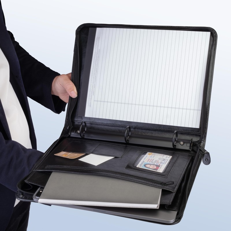 Travigo 3-Ring Zipper Business Leather Portfolio folder| 1.25" 3-Ring Binder