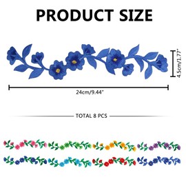 BENOSPACE 8 Pcs Long Flower Embroidered Patches Peony Flower Iron on Patches Floral Trimming Decorative Embroidered Applique Sewing Patches for Clothing Bags Jackets Jeans Shoes DIY Craft Decoration