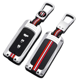 Happyit Zinc Alloy Car Key Cover Key Fob Cases Compatible with Mitsubishi Lancer Outlander ASX Eclipse Cross Pajero Shogun 2/3 Buttons (Silver+Square Buckle+3B)