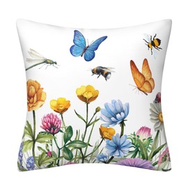 DILOXNSU Cushion Covers 45 x 45 cm Flower Bee Butterfly Decorative Gifts Double-Sided Print Square Pillows Covers for Couch Sofa Garden Livingroom Office Decor Pillow Case 18 x 18 inch