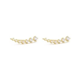 LUXSTAR Women's Ear Cuff, Ear Clip, 925 Silver, Cubic Zirconia, CZ, Gold, Silver, Binaural Set, Silver