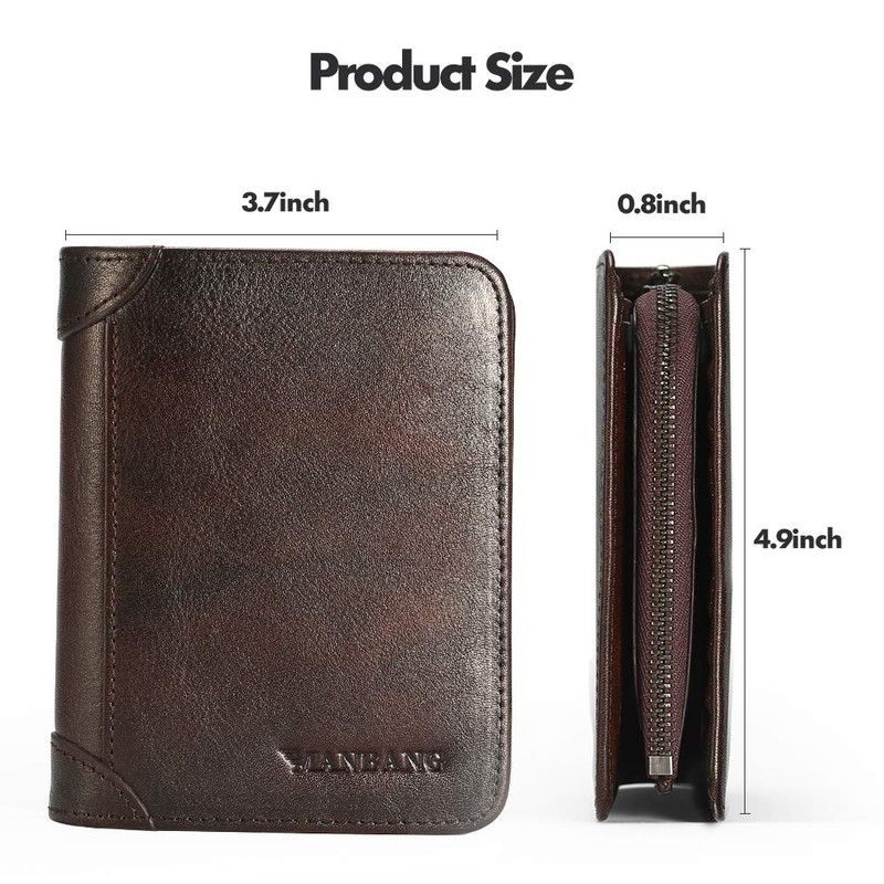 MANBANG Mens Wallet Zipper Genuine Leather RFID Card Holders Cowhide