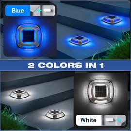 VOLISUN Solar Driveway Lights 8 Pack Waterproof Dock & Deck Marker Lights,2-in-1 Blue & White LED,IP67 Wireless Outdoor Solar Light for Driveways,Sidewalks,Pathways,and Yards