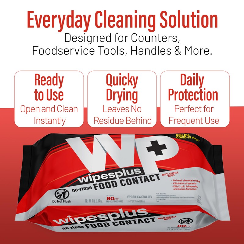 WIPESPLUS No-Rinse Food Contact Wipes, Multi-Surface Wipe, Unscented for Home
