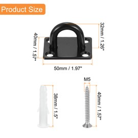 sourcing map 2 Pcs Pad Eye Plate, 2 Inch 304 Stainless Steel Ceiling Hooks Marine Hanging U Hook with Screws & Anchors for Securing Hanging, Black