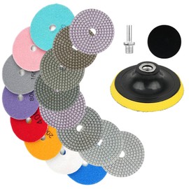 Wellehomi 11 Packs 4 Inch Diamond Concrete Polishing Kit, 50-6000 Grit Wet/Dry Diamond Polishing Pad with Wool Disc, 5/8’’-11 Backer Pad and Drill Adapter for Granite Marble Concrete Stone Tile Polish
