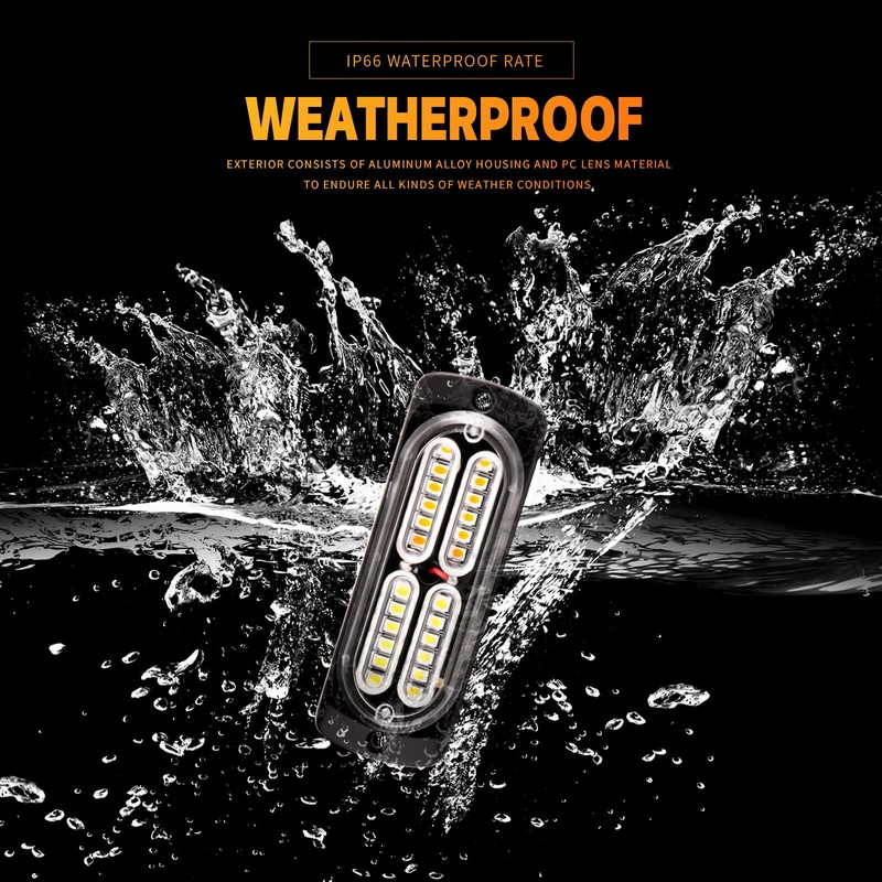 BooYu 8-pcs Amber Surface Mount LED Emergency Strobe Lights for