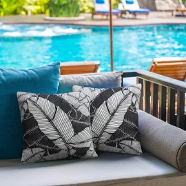 JASEN Black and White Outdoor Pillow Covers, Floral Outdoor Pillow Covers 18x18 Set of 2, Double-Sided Decorative Tropical Outdoor Pillow Covers for Patio Furniture Porch