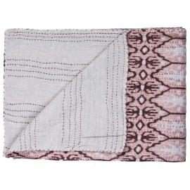 Homeroots 50" X 70" Pink and Brown Kantha Cotton Abstract Throw Blanket with Embroidery