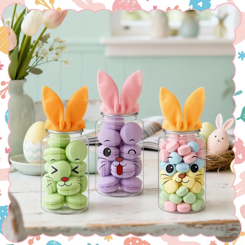 6 Pack 13.5oz Easter Candy Jars with Bunny Ear Lids