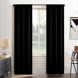 Sun Zero Bergen Theater Grade Extreme 100% Blackout Rod Pocket Curtain Panel, 40" x 84, Black