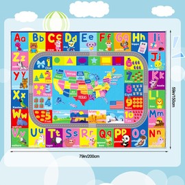 InIsaJace ABC Rug Alphabet Numbers Playmat, Large Educational Learning and Fun USA Map Playroom Rug, Colorful Non Slip Area Rug for Kids Room Classroom Nursery (79 X 59 Inches)