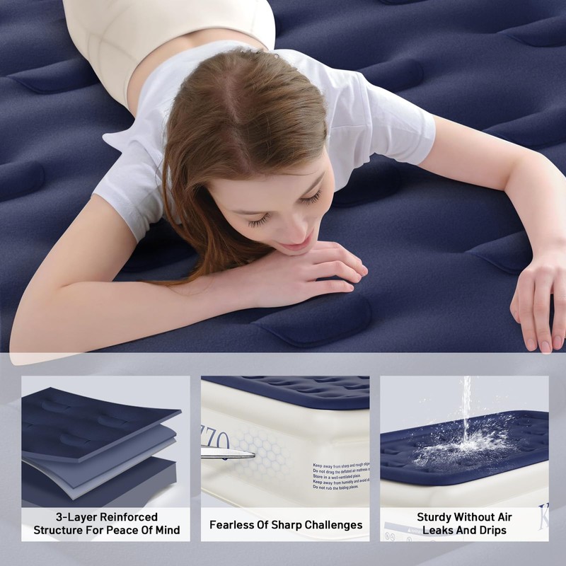 KNZZO Air Mattress Twin with Built-in Pump, Blow Up Mattress
