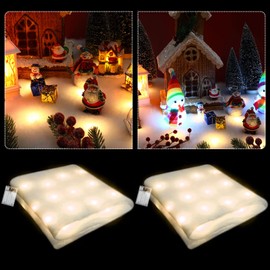 2 Pcs Christmas Snow Blanket with LED Lights Lighted Snow Table Runner Christmas Table Runner Fake Snow Decoration Illuminated Blanket of Artificial Snow 59 x 16 Inch for Village Display (Warm White)