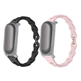 Lamshaw Compatible with Plaud NotePin Bands, Elastic Silicone Hollowed Out Replacement Straps Compatible for Plaud NotePin Voice Recorder (2 Pack-Black+Pink)