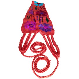 Mexican Embroidery Belt Sash 28 Inches & 22 Inches String Beautiful Floral Design Traditional Fiesta Party, Orange, One Size