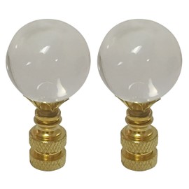 Royal Designs CCF2016M-PB-2 Medium Clear Ball K9 Crystal Finial for Lamp Shade with Polished Brass Base Set of 2, 2 Piece