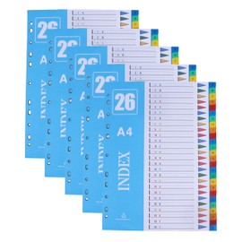 AMO HERMOSO 5 Pack A-Z File Dividers A4 26 Part, Plastic Coloured, 1-26 A4 File Binder Dividers for Lever Arch Files Ring Binders, A4 Index 11 Holes (A-Z 5Pack)