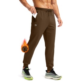 G Gradual Men's Fleece Joggers with Zipper Pockets Winter Warm Pants Water Resistant Athletic Workout Gym Sweatpants for Men(Brown,S)