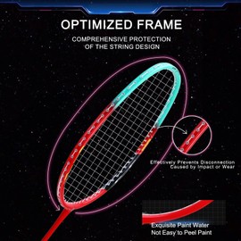 KUMPOO Professional Badminton Rackets Set of 2, Carbon Fiber Badminton Rackets with 3 Shuttlecocks, 2 Grip and 1 Bag, 86g Lightweight Badminton Racquets for Training Backyards Games Outdoor, KC-12