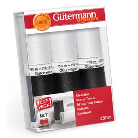 Gütermann Creativ 734000-6 Sewing Thread Set with 6 Spools All-purpose Sewing 250 m in Black and White