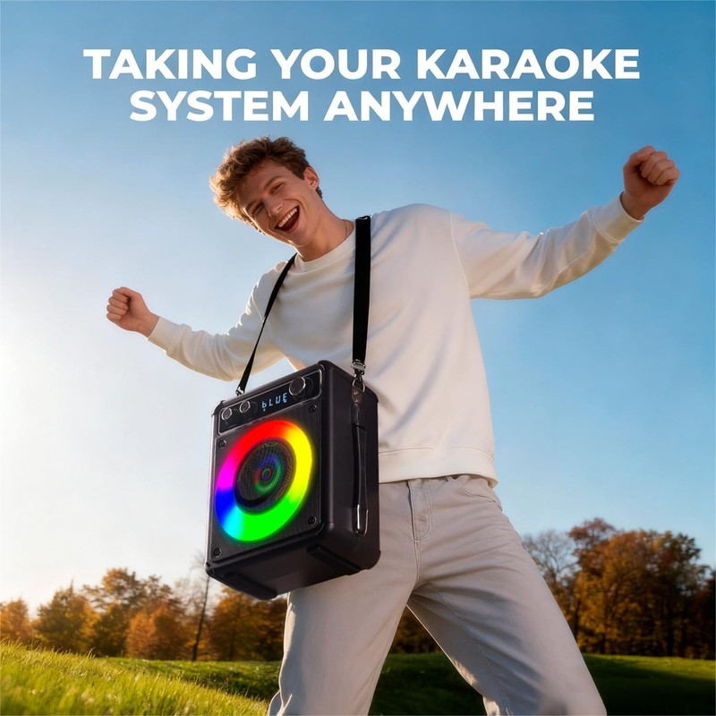 VOSOCO Karaoke Machine, Portable Bluetooth Karaoke Speaker with 2 Wireless