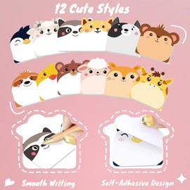 24 Pads Cute Sticky Notes, 720 Sheets Self Adhesive Animal Sticky Notes Pads Bulk Cartoon Sticky Notes for Kids Teachers School Office Home (12 Styles)