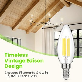 GGOYING LED Chandelier Light Bulbs 40W Equivalent, 500LM E12 Candle Base, 4W B11 Filament Candelabra Bulb Neutral White 4000K, Clear Glass Non-Dimmable, 5 Pack