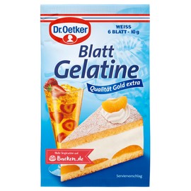 Dr. Oetker Sheets of Gelatine White Pack of 10, 10 x 10 g, Easy Portion Food Gelatin, as Gelling & Binding Agent for Cooking and Baking, for Cakes, Desserts and Much More