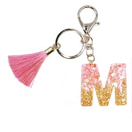 jtkdxqs Letter A-Z Keychain Pink Tassel Key Ring Crystal for Women Backpack Handbags Cute Pendant,Letter M