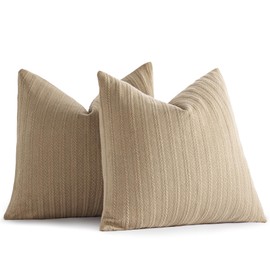 YCOLL Decorative Throw Pillow Covers 20x20 Set of 2 Super Soft Solid Patterned Knit Accent Couch Pillows Boho Pillow Cover for Couch Livingroom Bed, Khaki